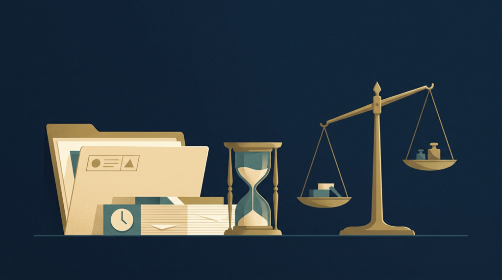 Delayed claim file with hourglass and tilted scale - bad faith insurance claim