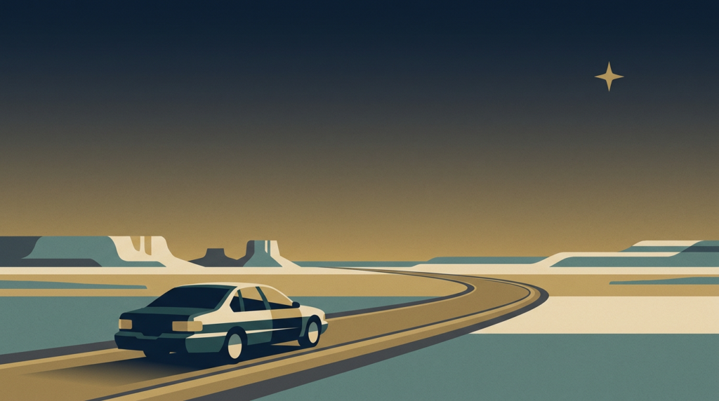 Sedan on an open Texas highway at dusk - car accident settlement in Texas