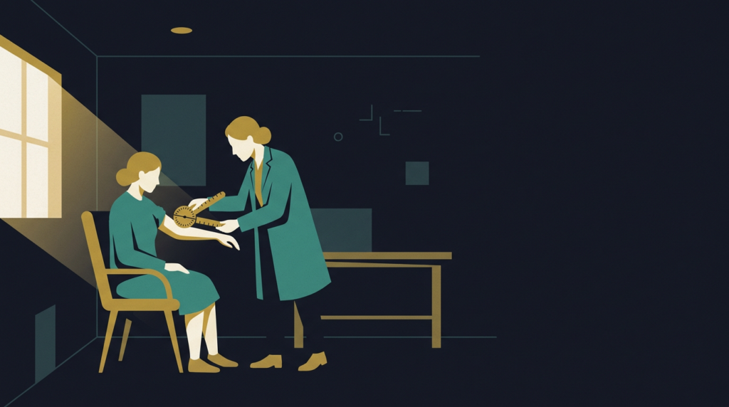 Clinician measuring arm angle with a goniometer - permanent partial disability rating payout
