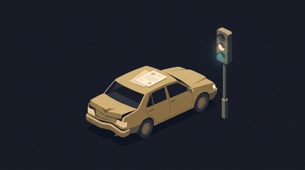 Rear-ended sedan with crumpled trunk at a stop light - rear-end collision settlement amounts