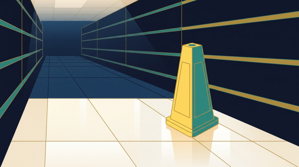Wet floor cone on glossy supermarket tile - slip and fall settlement amounts