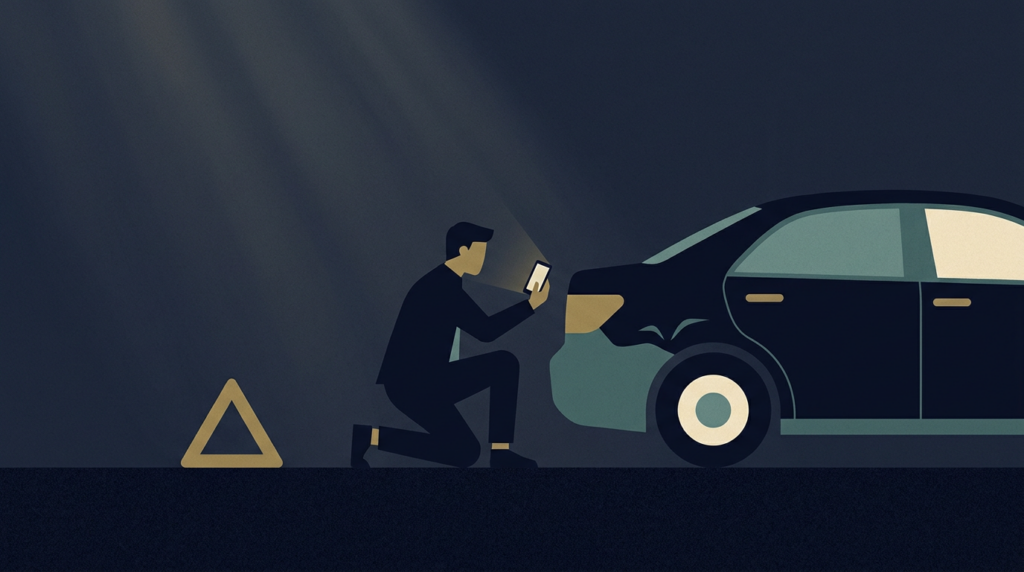 Driver photographing car damage at the roadside - steps to protect your claim after a car accident